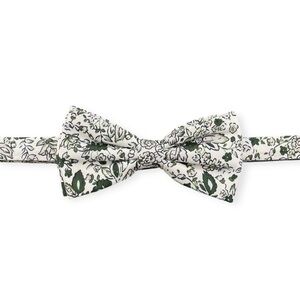 White w/ Dark Green Floral Pattern Pre-Tied Boys Bow Tie